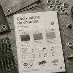 Échantillons bache de chantier sur table avec accessoires