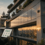 bâtiment intelligent urbain avec technicien et capteurs
