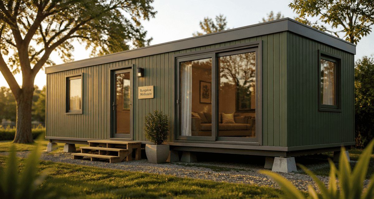 bungalow préfabriqué moderne 15m2 façade verte sur terrain