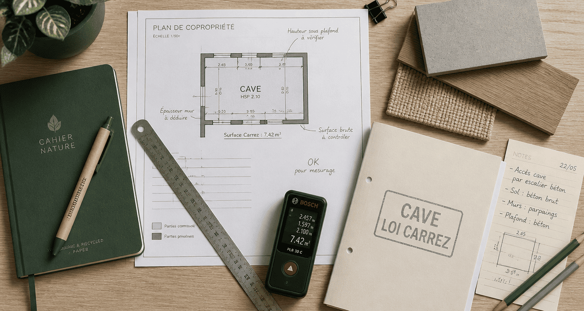 Plan cave loi Carrez sur bureau d’architecte