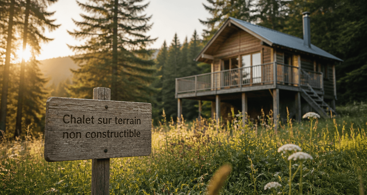 chalet sur pilotis terrain non constructible en lisière de prairie
