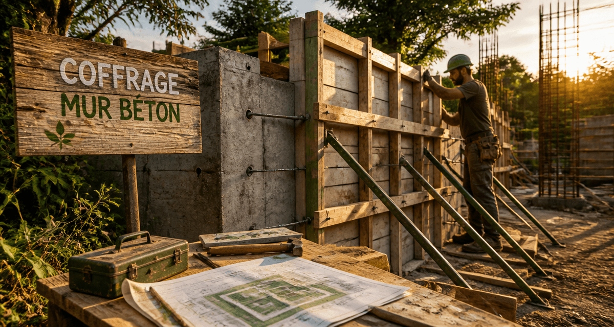 coffrage mur béton bois chantier