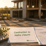 constructeur ou maitre d'oeuvre devant maison en construction