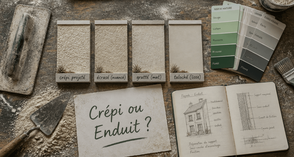Crépi ou enduit extérieur, quatre finitions en échantillons