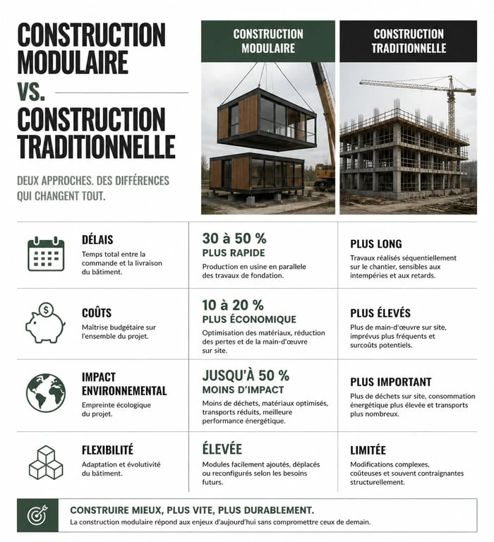 Comparatif construction modulaire vs traditionnelle pour bureaux