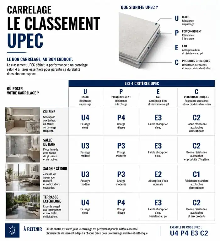 Infographie classement UPEC pour réussir sa rénovation de carrelage