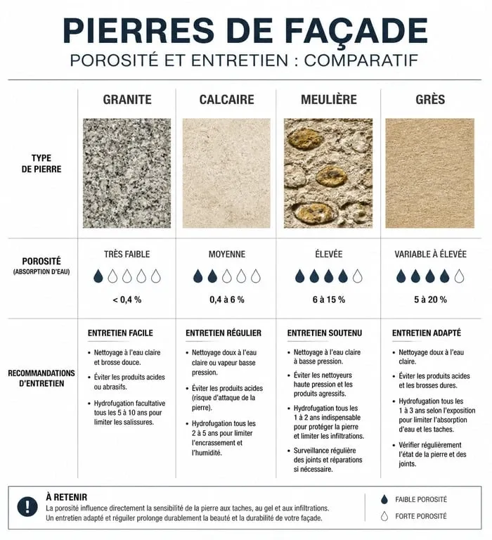 Infographie comparative des types de pierre pour façade pierre apparente