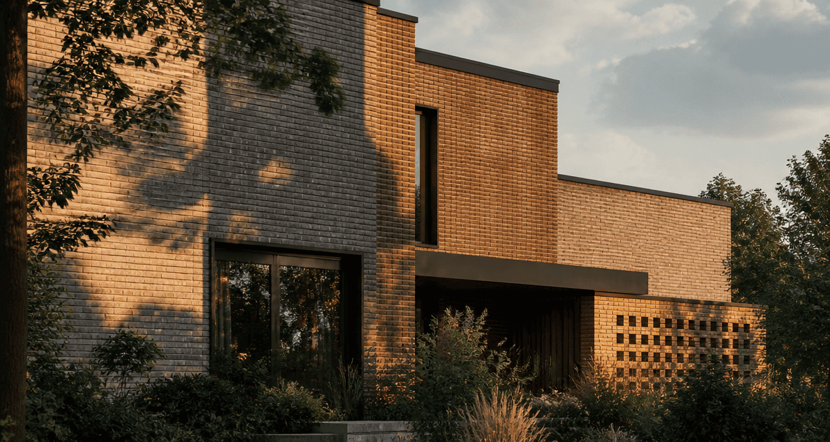facade brique maison contemporaine en fin de journée