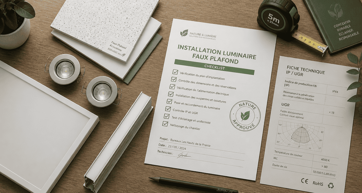 luminaire faux plafond échantillons spots LED checklist