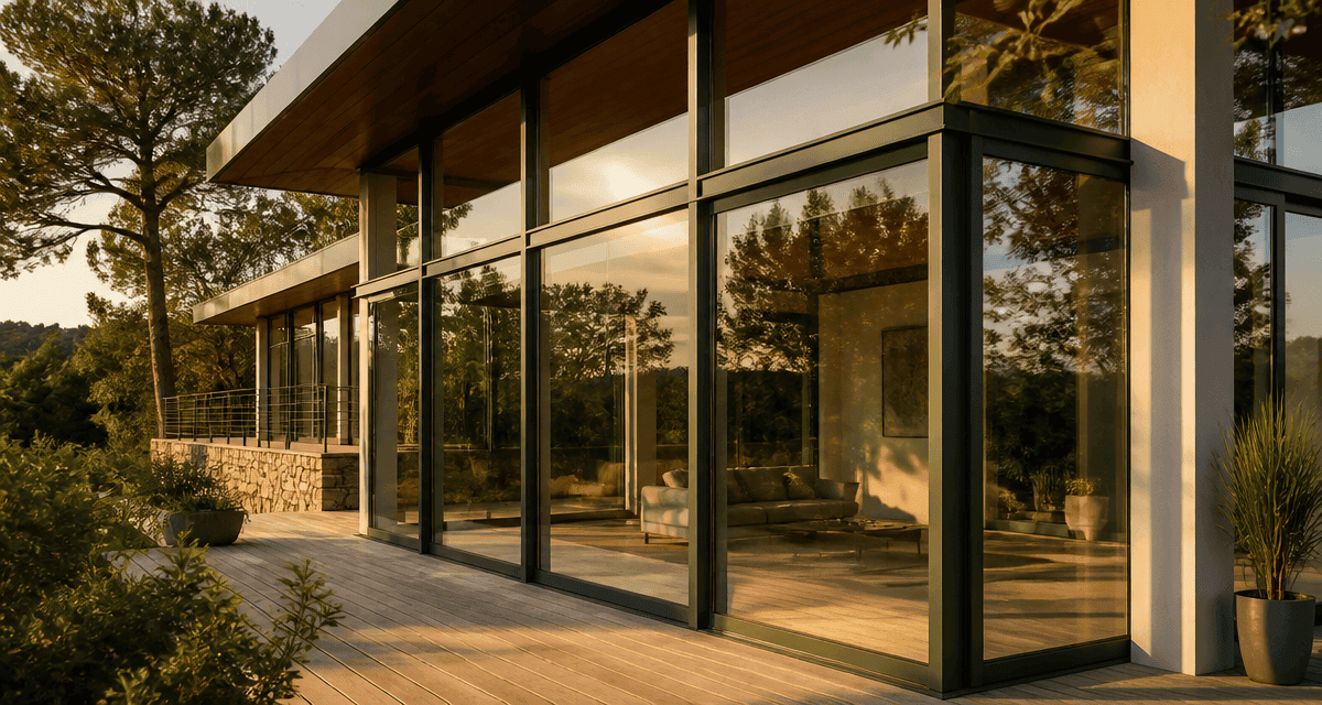 maison mur rideau en verre et aluminium façade