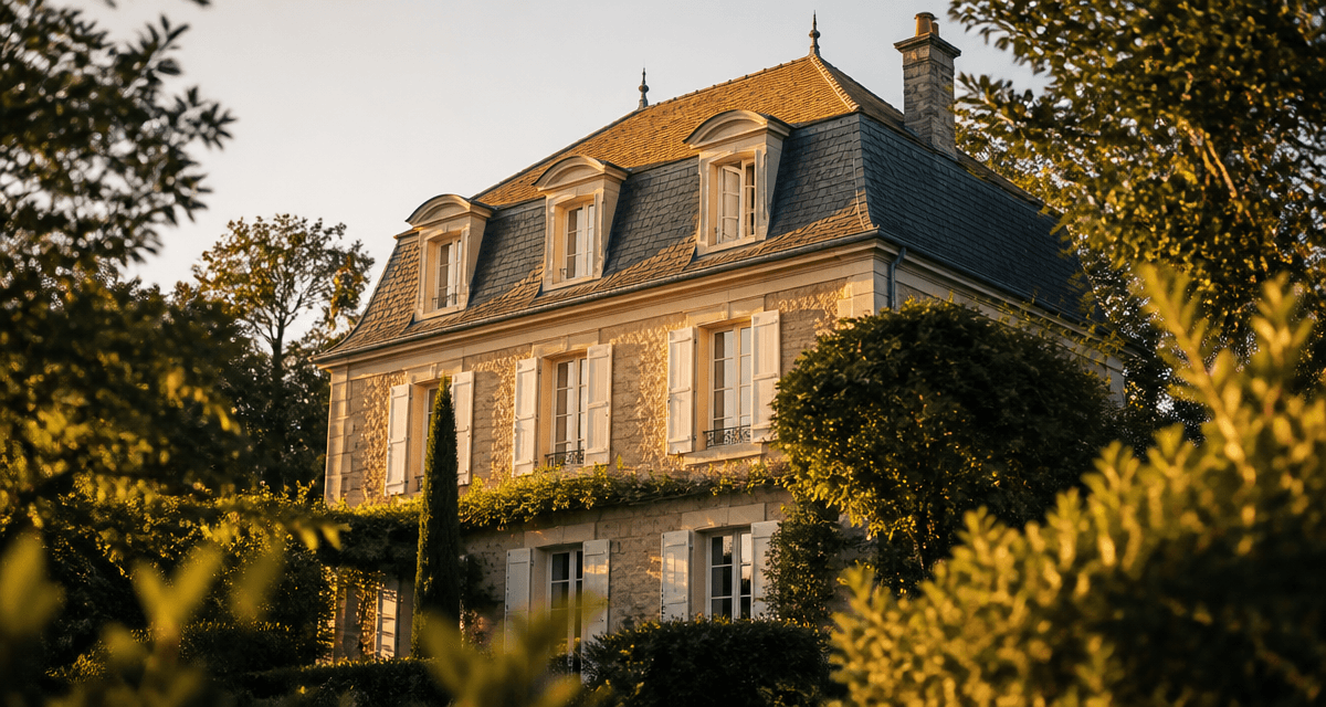maison avec toit mansardé et lucarnes