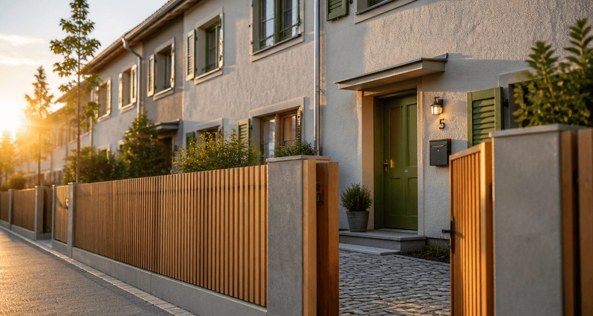 Alignement de maisons mitoyennes modernes avec portail
