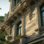 Modénature sculptée sur façade en pierre