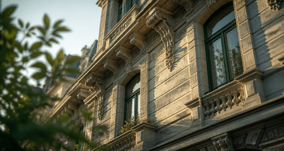 Modénature sculptée sur façade en pierre