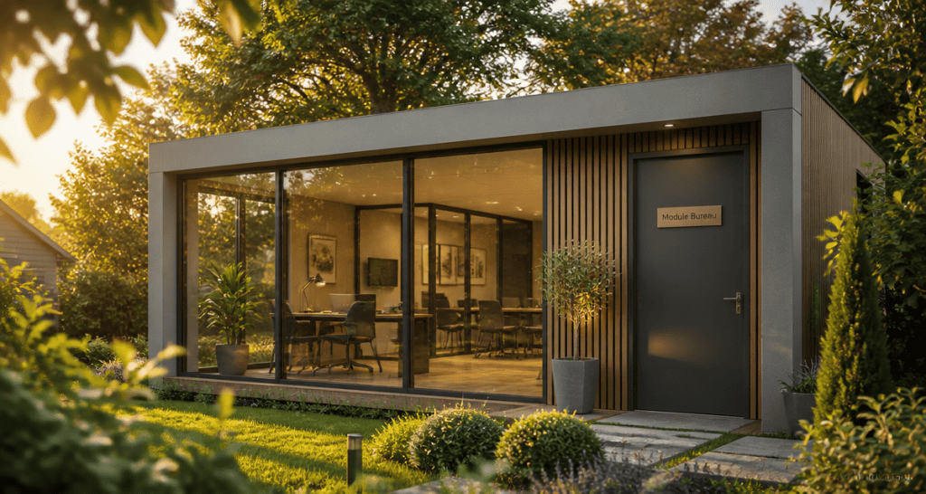 module bureau contemporain façade bois et métal