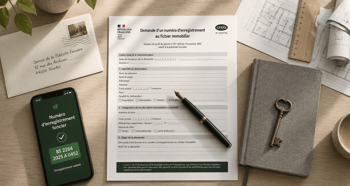 numéro d'enregistrement foncier sur bureau d'architecte