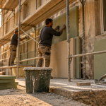 Ravalement ITE sur façade maison ancienne avec échafaudages