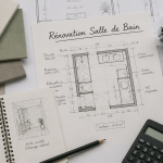 Renover une salle de bain plan architecte échantillons matériaux