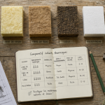 tableau comparatif isolant thermique avec échantillons et carnet