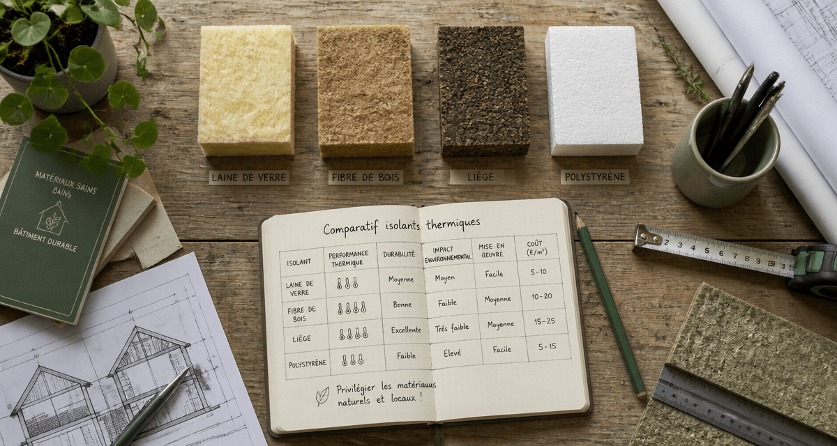 tableau comparatif isolant thermique avec échantillons et carnet