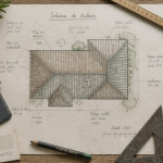 toiture schéma plan annoté sur bureau d’architecte