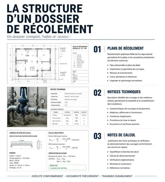 Infographie illustrant la composition d'un dossier de récolement technique