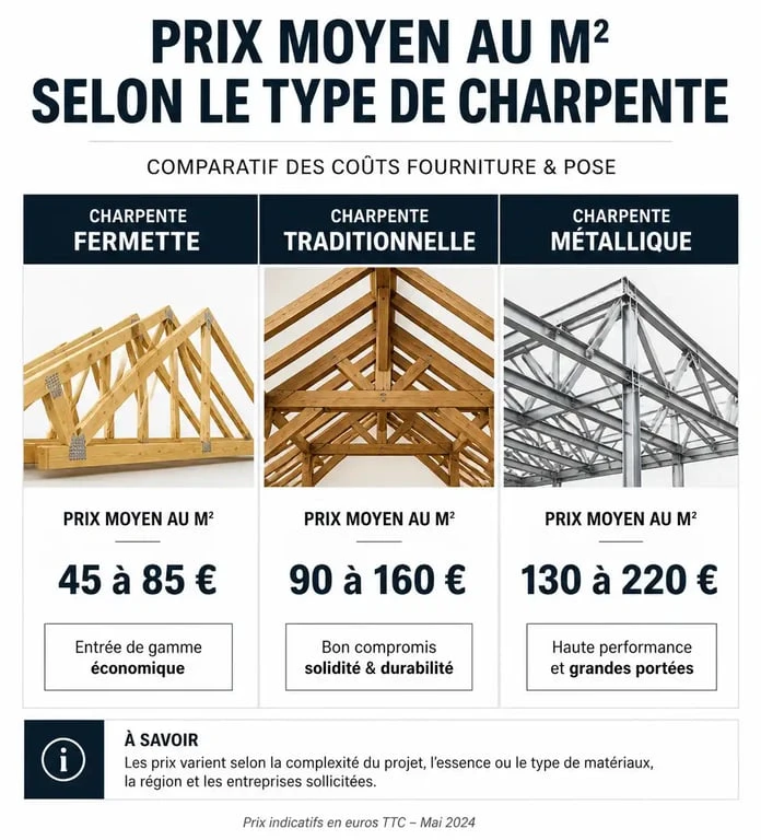 Comparatif des prix au m² des différents types de charpentes pour votre projet de construction