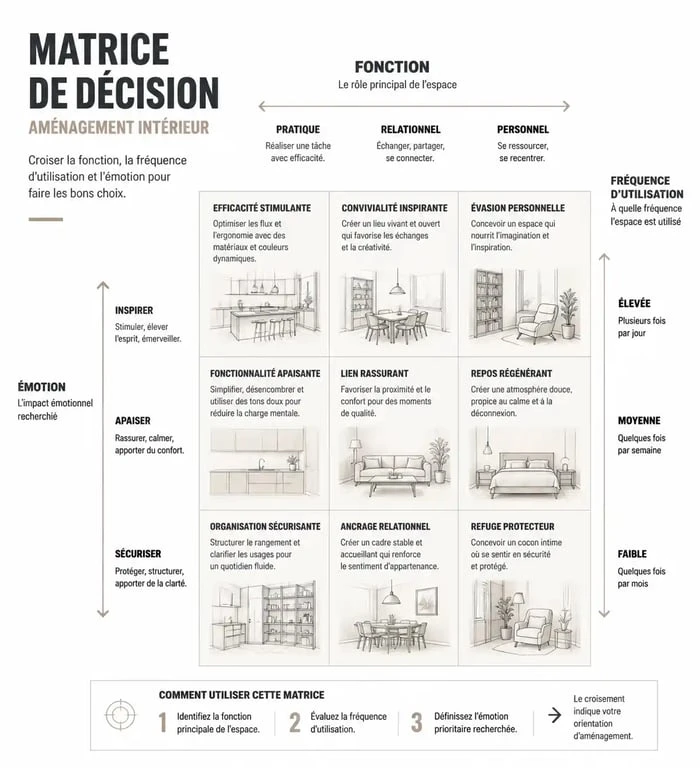 Matrice de décision pour réussir mon aménagement maison : fonction, fréquence et émotion