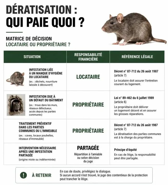 Infographie sur la responsabilité de la dératisation entre locataire et propriétaire