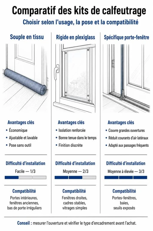 Comparatif des meilleurs kits de calfeutrage pour climatiseur mobile : souple, rigide et sur-mesure