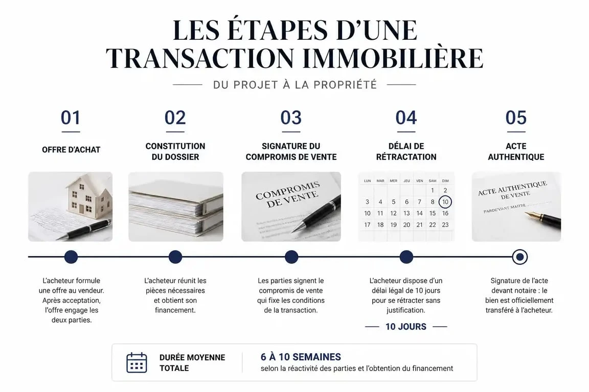 Timeline des étapes entre l'offre d'achat et le compromis de vente immobilier