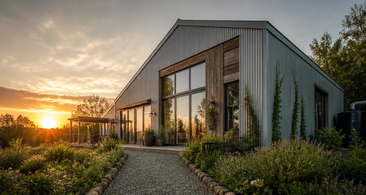 hangar aménagé en maison avec façade contemporaine
