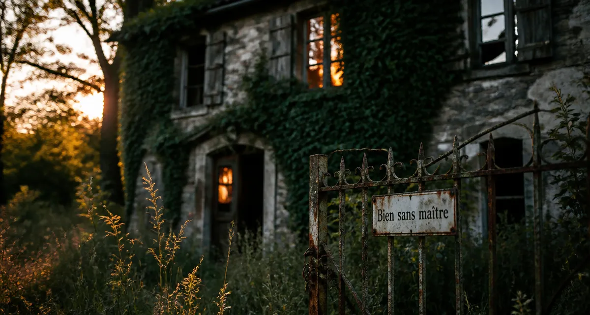 Maison abandonnée en pierre façade lierre coucher de soleil