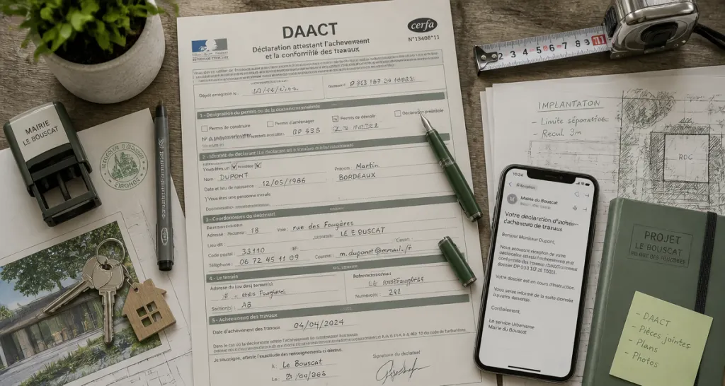 oubli déclaration achèvement travaux formulaire DAACT sur bureau