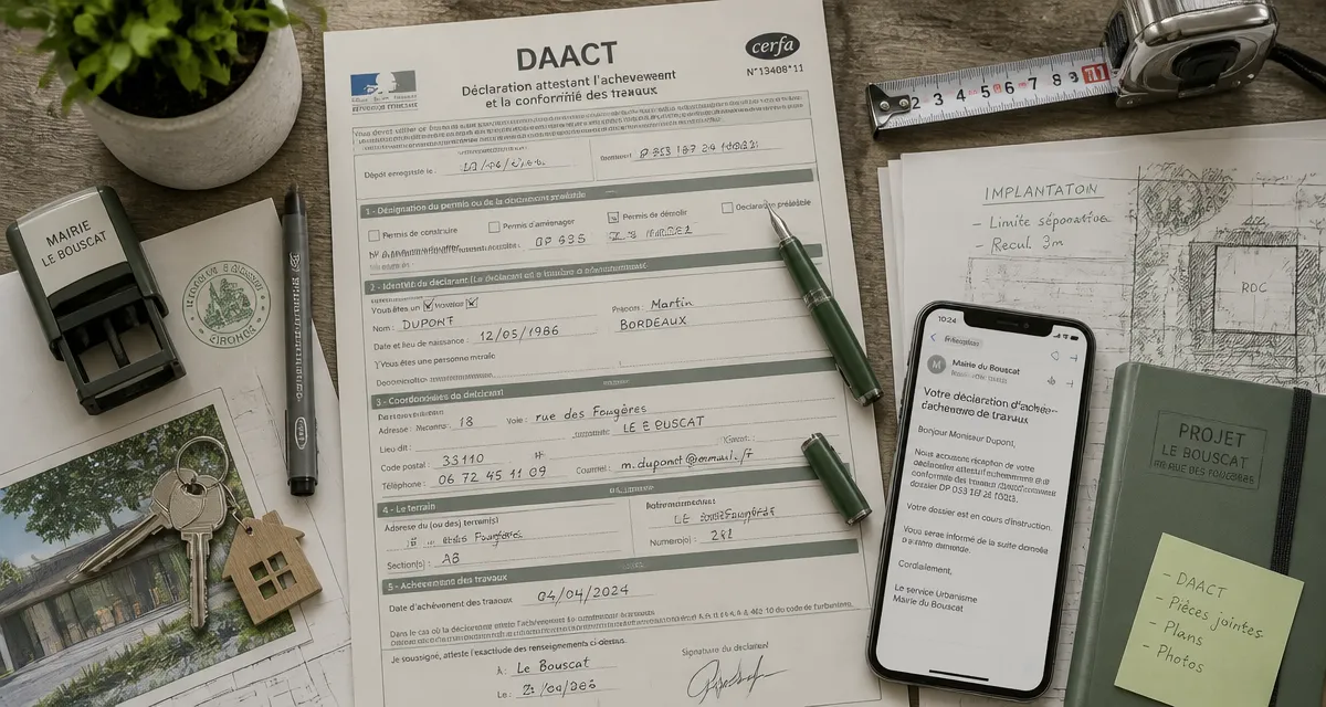oubli déclaration achèvement travaux formulaire DAACT sur bureau