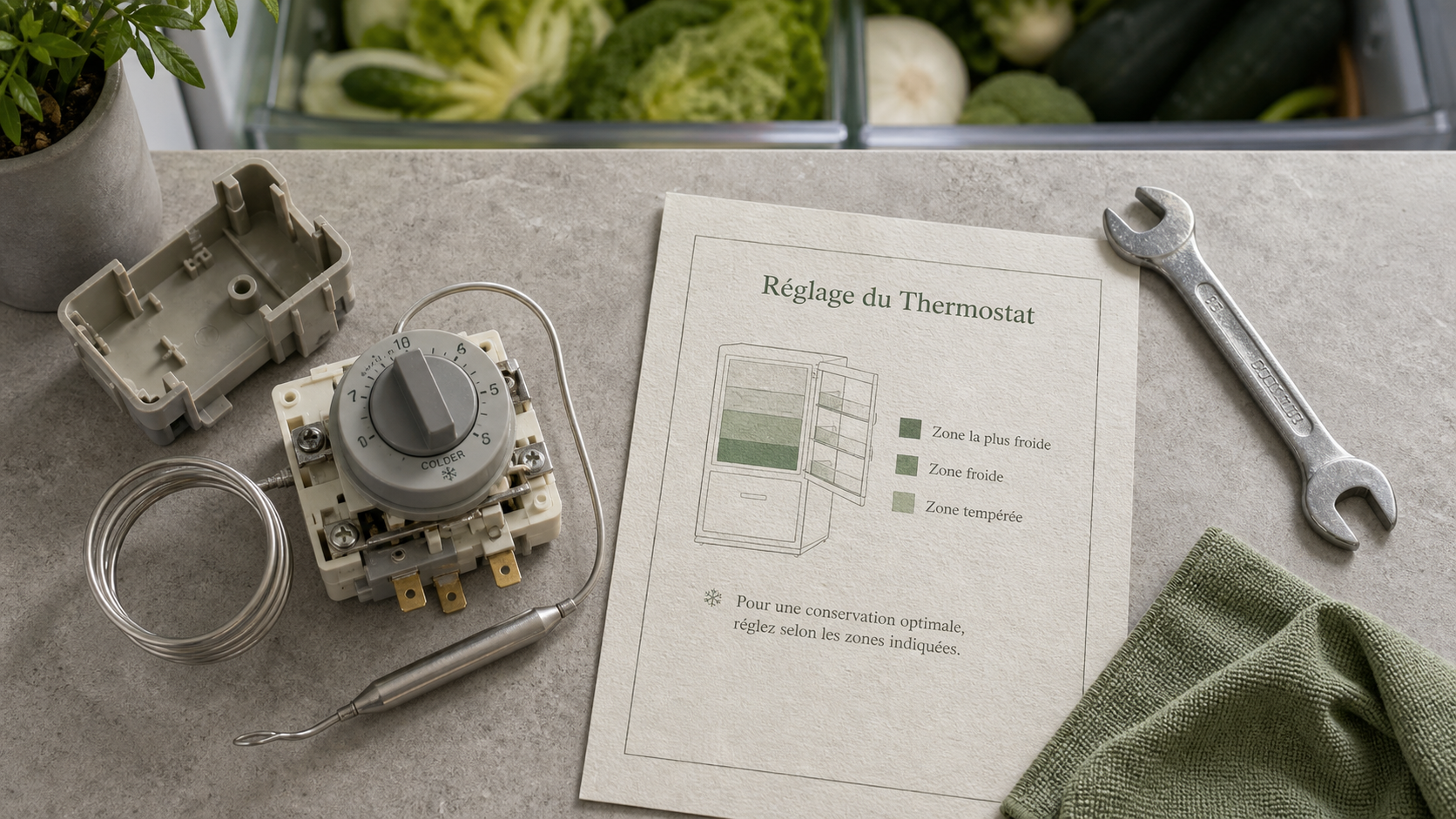 Thermostat frigo réglé à 5°C pour conservation idéale