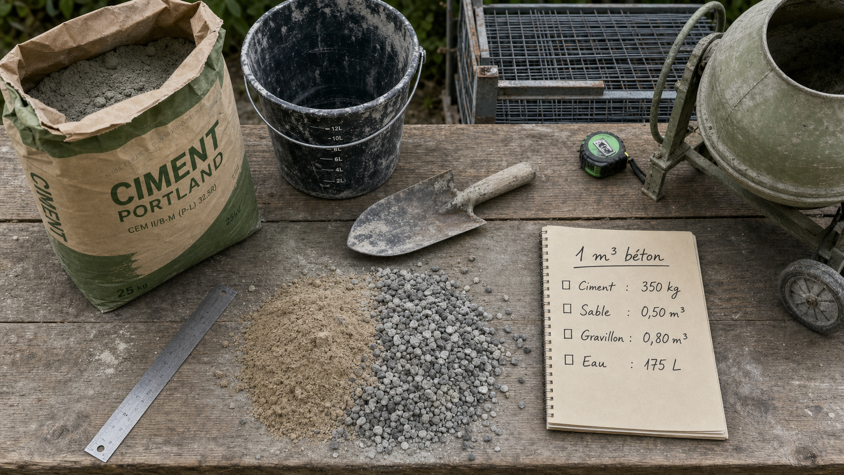 1m3 de beton : dosages, poids 2175 kg et choix fabrication ou prêt à l’emploi