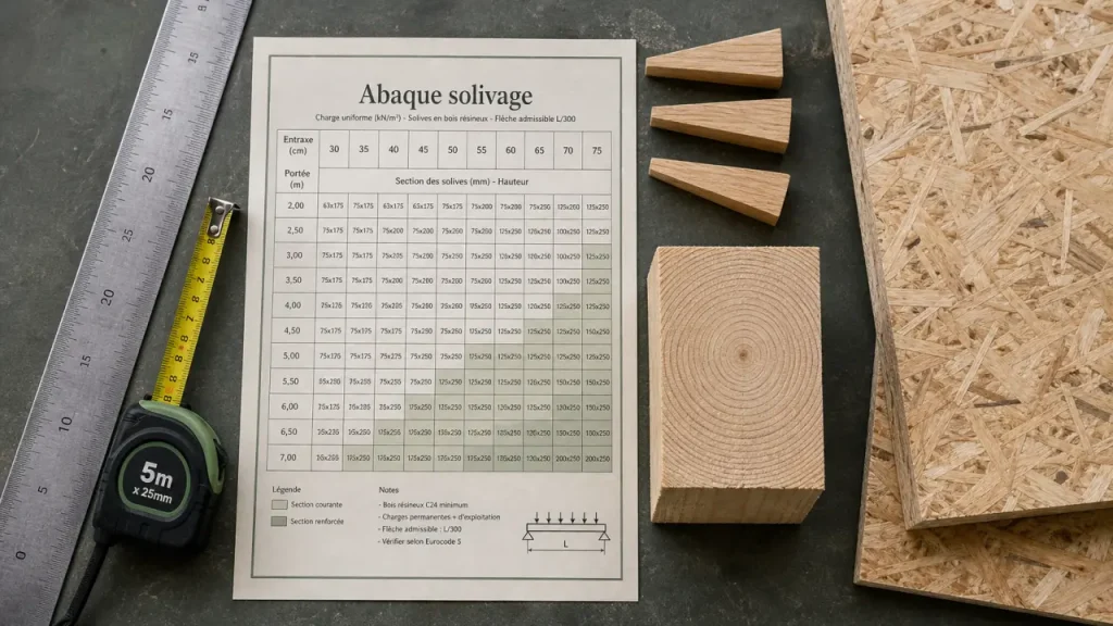 Abaque solivage pour vérifier portée, entraxe et charges
