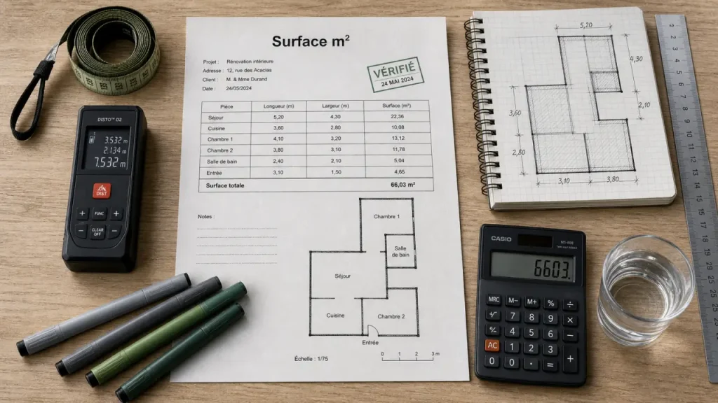 Calculer m carré : surface en m², mètre ruban et croquis