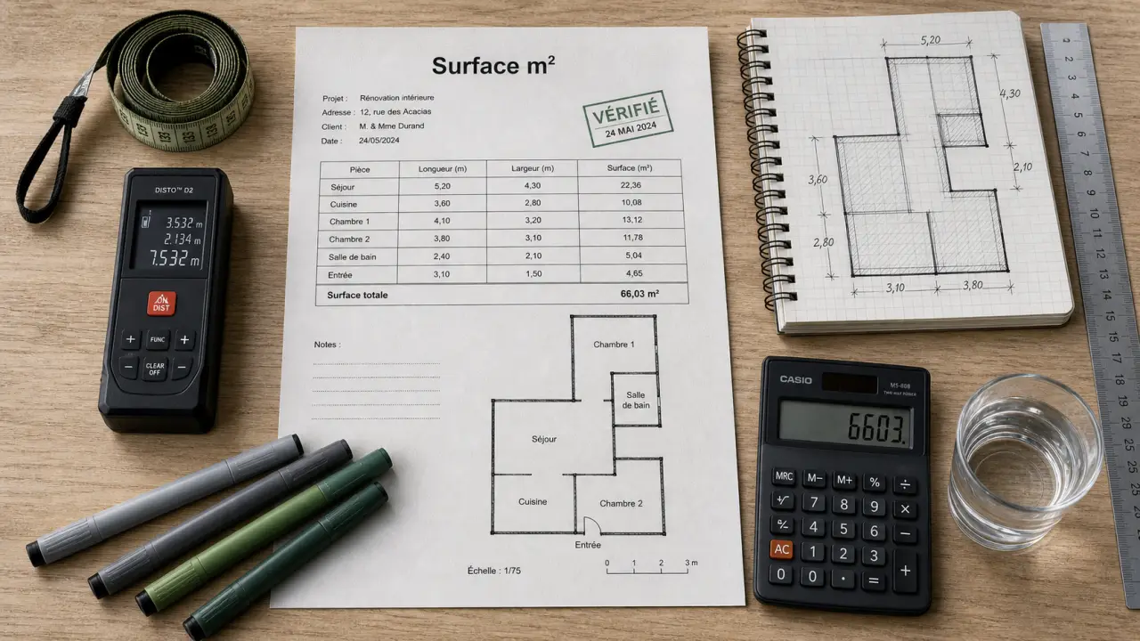 Calculer m carré : surface en m², mètre ruban et croquis