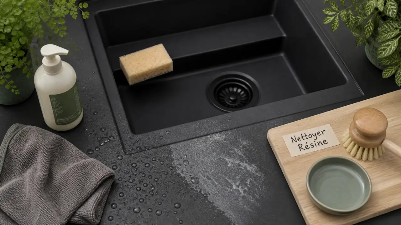 comment nettoyer un evier en resine noire : eau tiède et bicarbonate