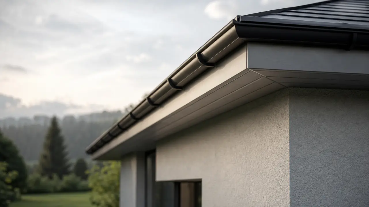 D&eacute;bord de toit et sous-face en aluminium prot&eacute;geant la fa&ccedil;ade d&rsquo;une maison