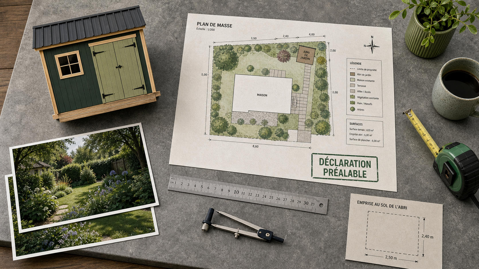 declaration de travaux abri jardin 5 m² : plan de masse, PLU et erreurs à éviter