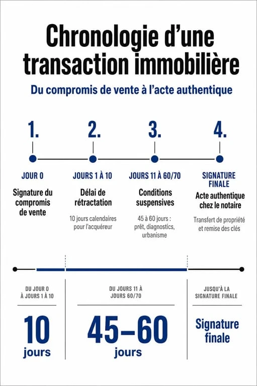Chronologie des étapes entre le compromis de vente et l'acte authentique pour comprendre le délai compromis vente