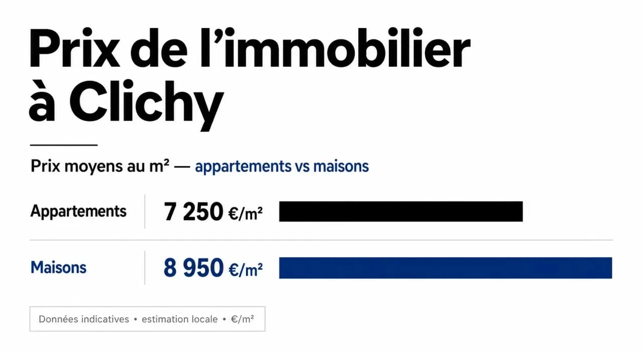 Graphique des prix de l'immobilier à Clichy par type de bien, appartements et maisons