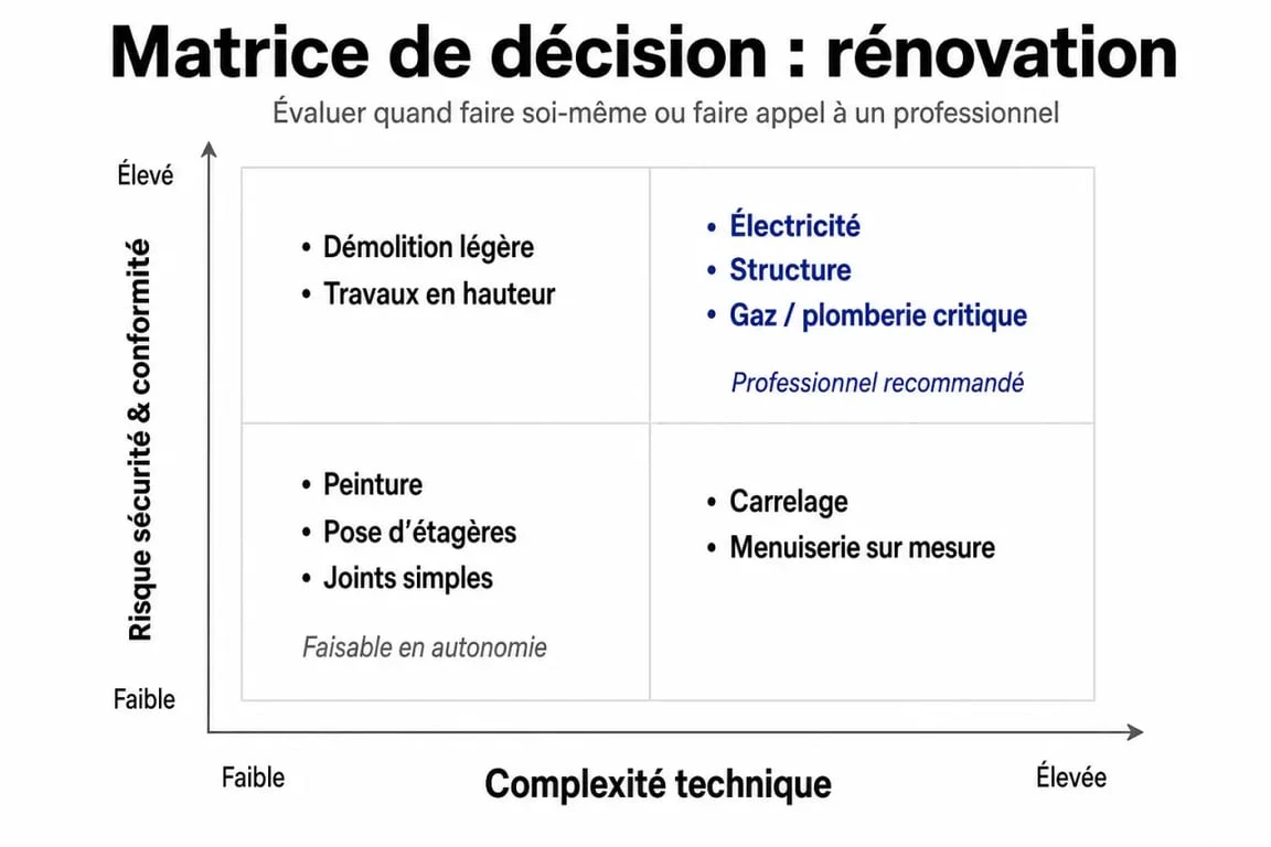 Matrice de décision pour travaux de rénovation : choisir entre artisan-renovation et DIY