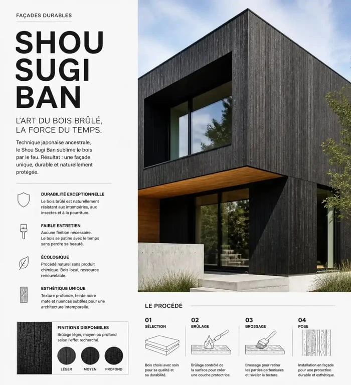 Maison moderne avec bardage bois brûlé Shou Sugi Ban