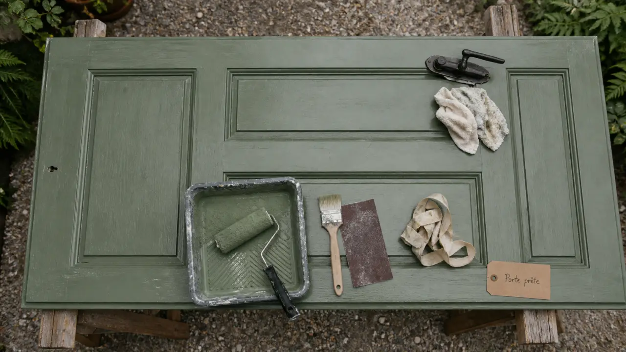 Peindre porte en bois sans traces avec rouleau mousse et ruban de masquage