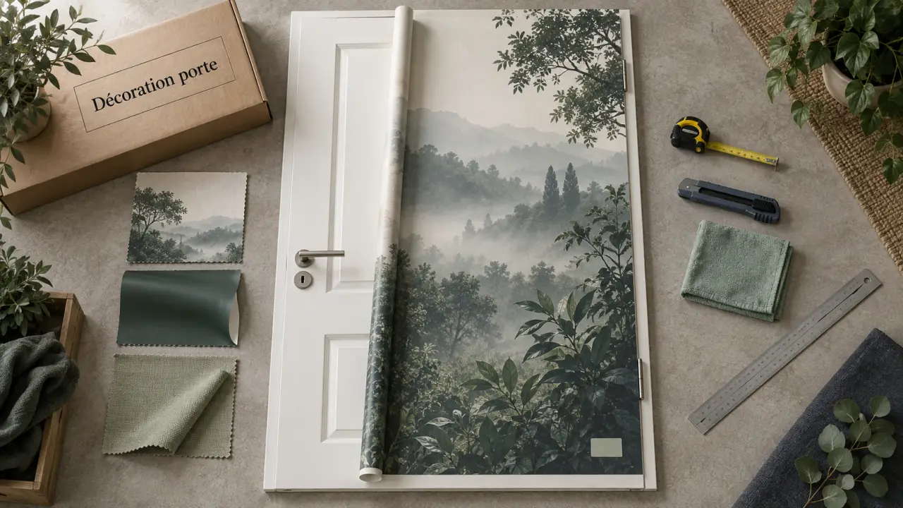 Décoration porte intérieure en format trompe-l’œil, habillage panoramique