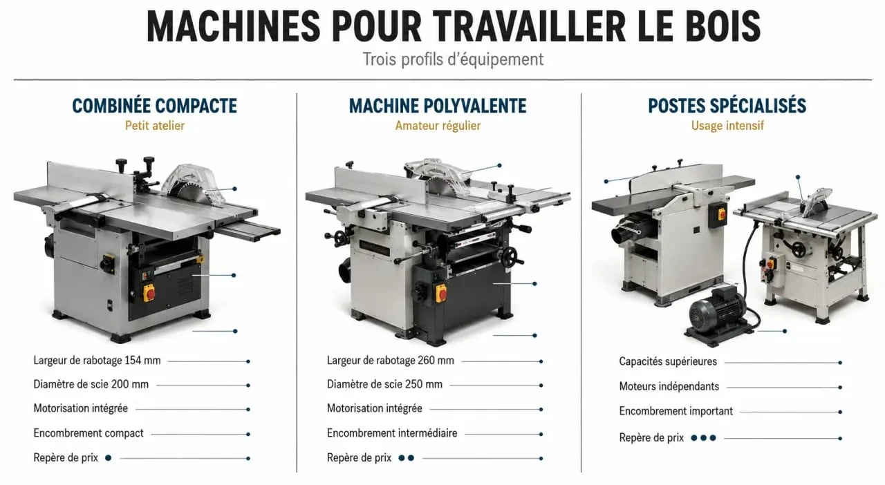 Comparaison des machines pour travailler le bois selon les fonctions, capacités et usages